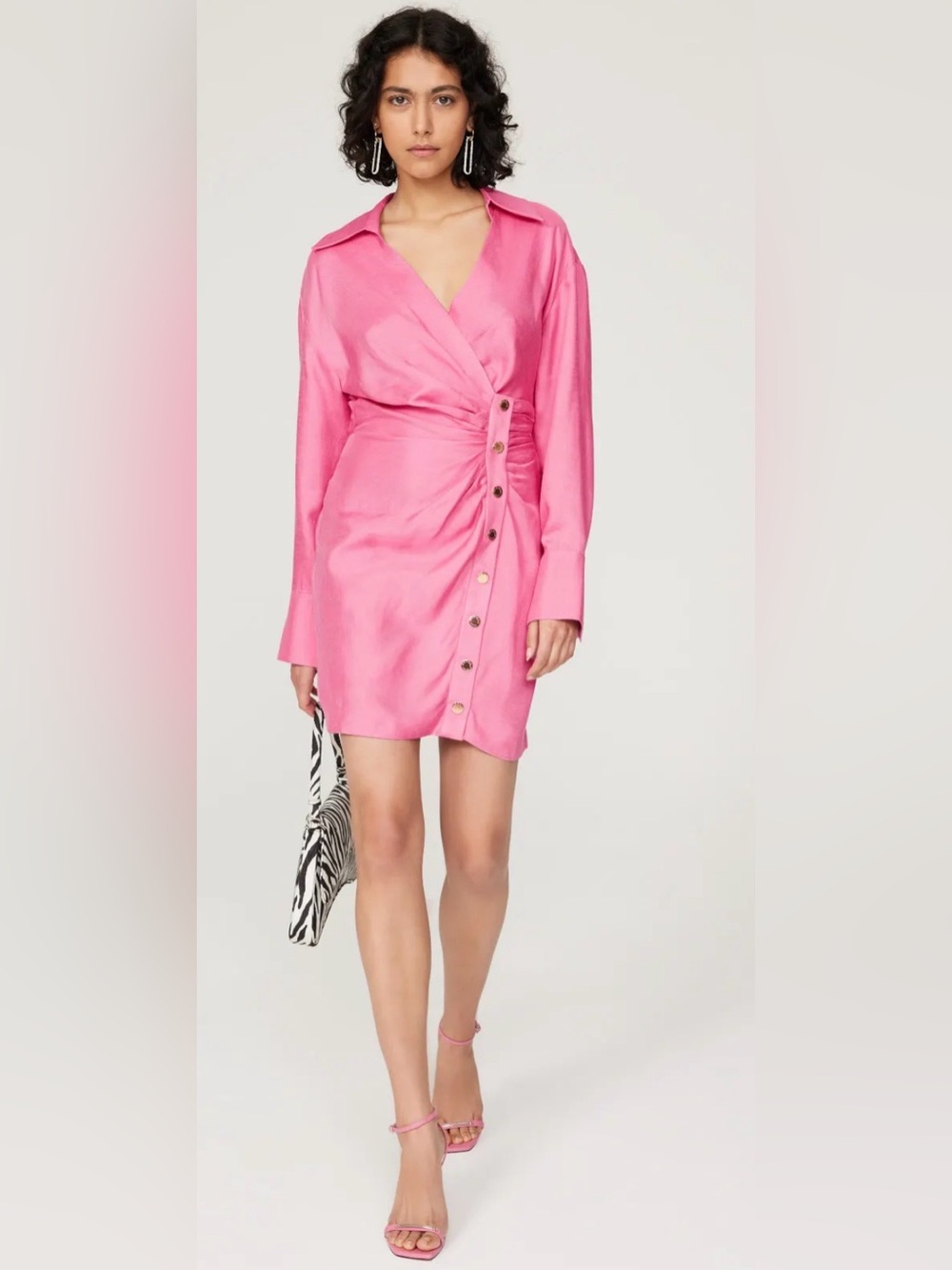 Sandro Elvira Draped Shirt Dress in pink